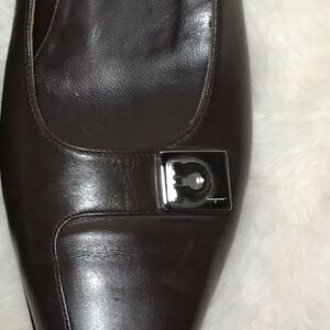 Salvatore Ferragamo Y2K Garancini Buckle Leather Shoe Heels Square Toe Brown
